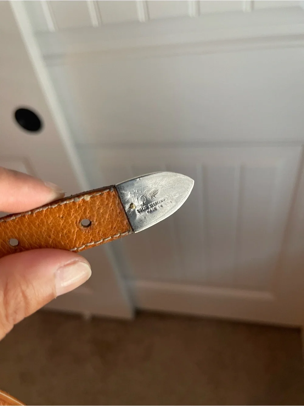 Vintage Brown Leather Belt with Sterling Silver & 10k gold monogrammed tip